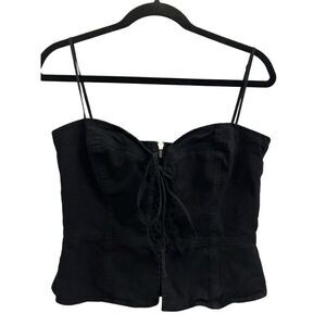 Wilfred Aritzia Loiret Black Denim Bustier Corset Top | Lace-Up Front | Size M G